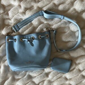 Blue Leather Bucket Bag Set